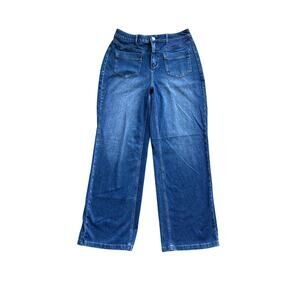 Halara Wide Leg Jeans Medium Blue Wash High Rise Stretchy Knit Casual Denim